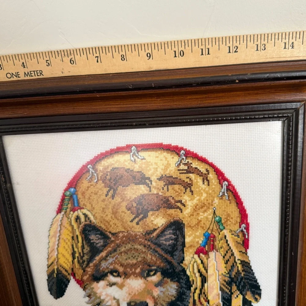 Janlynn Counted Cross Stitch Brother Wolf framed‎ art 16” x 16”